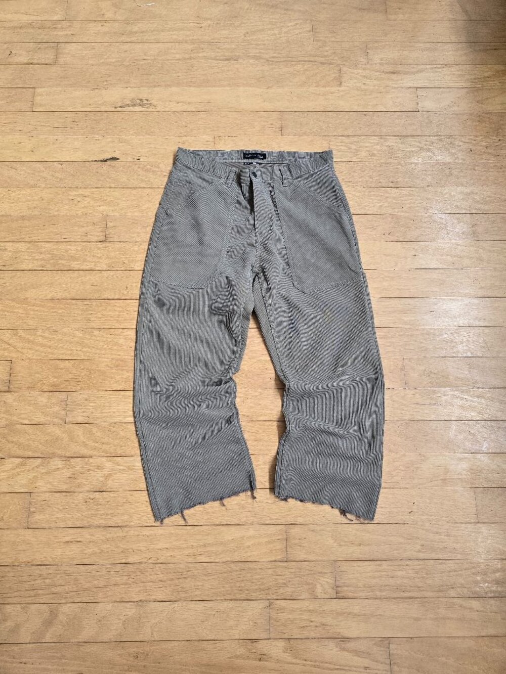 Y2K skater grunge olive corduroy raw hem carpenter pants | MENS 34'